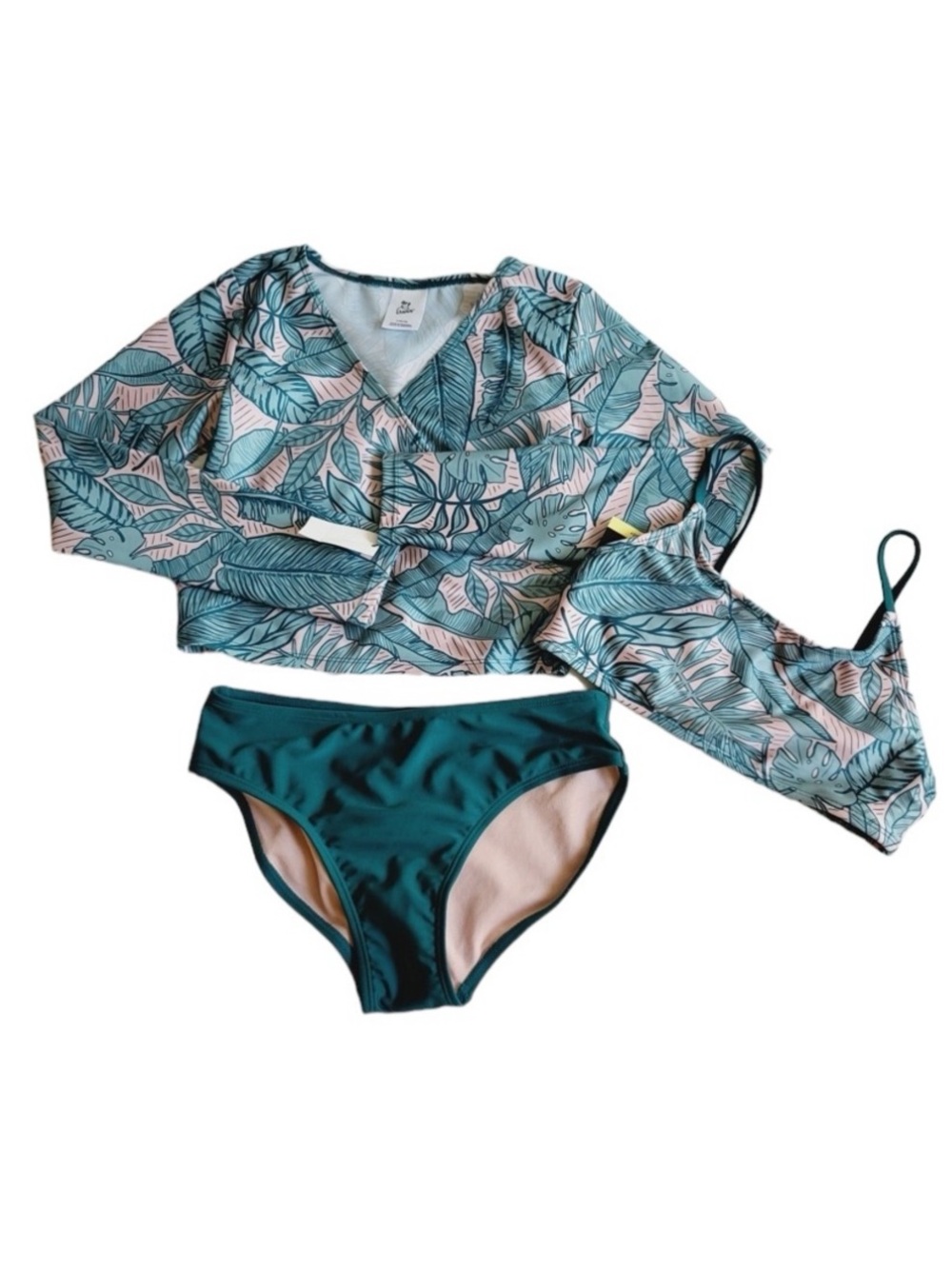Art Class Girls 3 Piece Tropical Rash Guard Swimsuit Set L 10/12 NWT